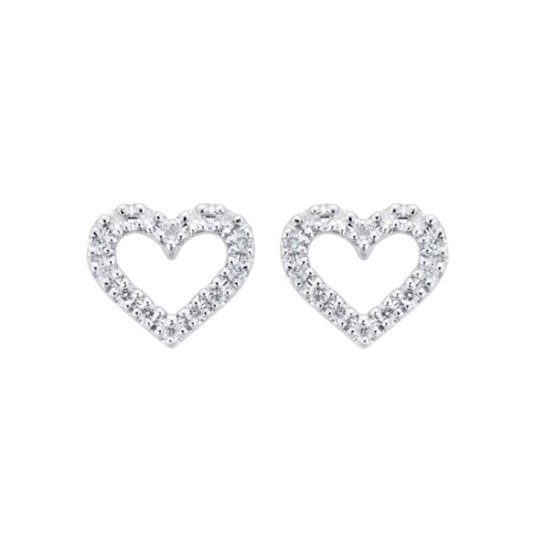 9ct White Gold 0.15cttw Open Heart Stud Earrings