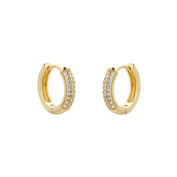 Yellow Gold Plated Silver Pave Cubic Zirconia Huggie Earrings