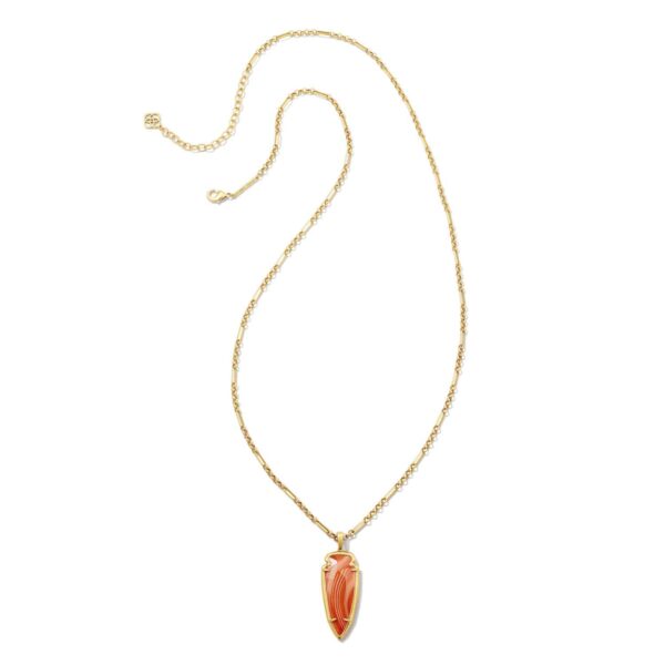 Skylar Vintage Gold Small Long Pendant in Orange Banded Agate - Image 2