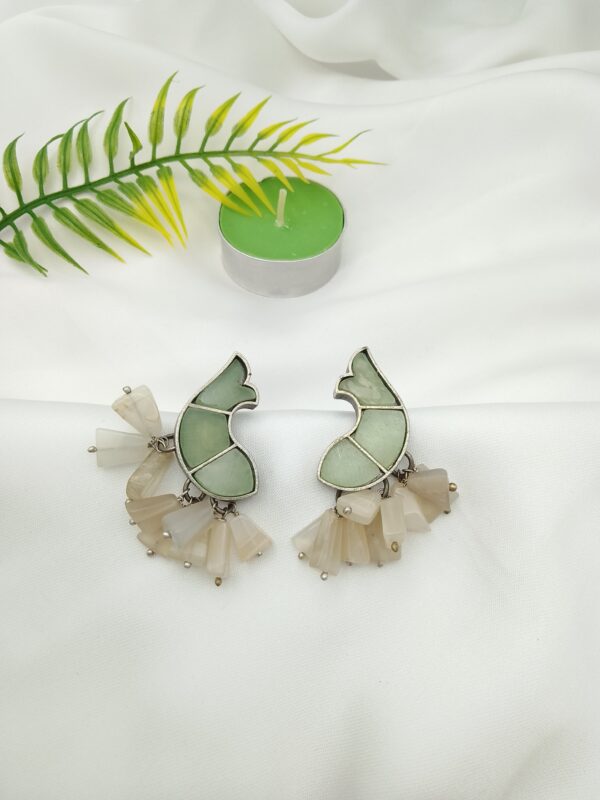 Oxidised Fish Stone Earrings - Image 6