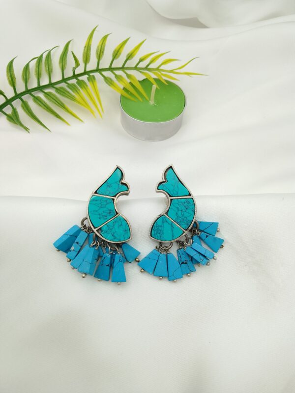 Oxidised Fish Stone Earrings - Image 3