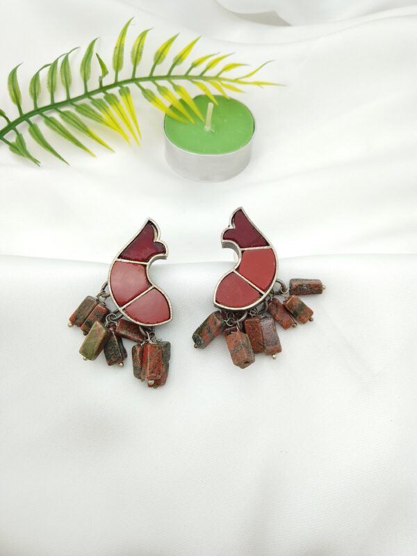 Oxidised Fish Stone Earrings - Image 2