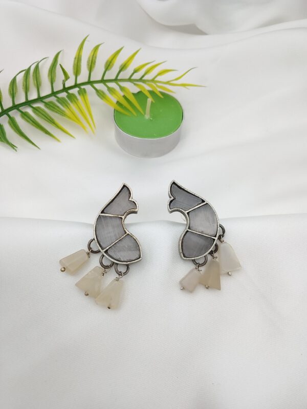 Oxidised Fish Stone Earrings - Image 11