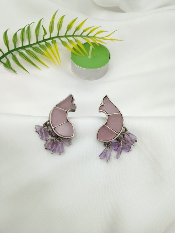 Oxidised Fish Stone Earrings - Image 9