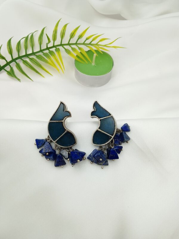 Oxidised Fish Stone Earrings