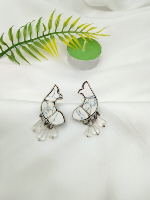 Oxidised Fish Stone Earrings - Image 8