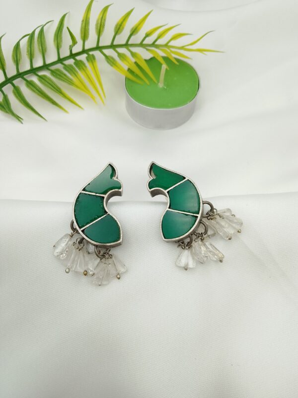 Oxidised Fish Stone Earrings - Image 4