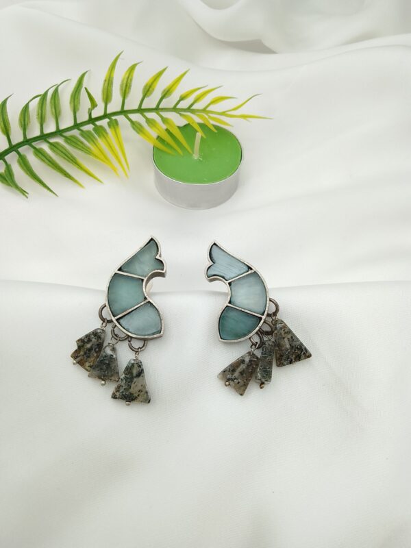 Oxidised Fish Stone Earrings - Image 10