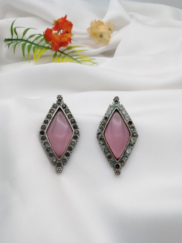 Oxidised Stone Earrings - Image 4