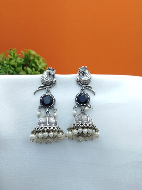 Oxidised Peacock Jhumka