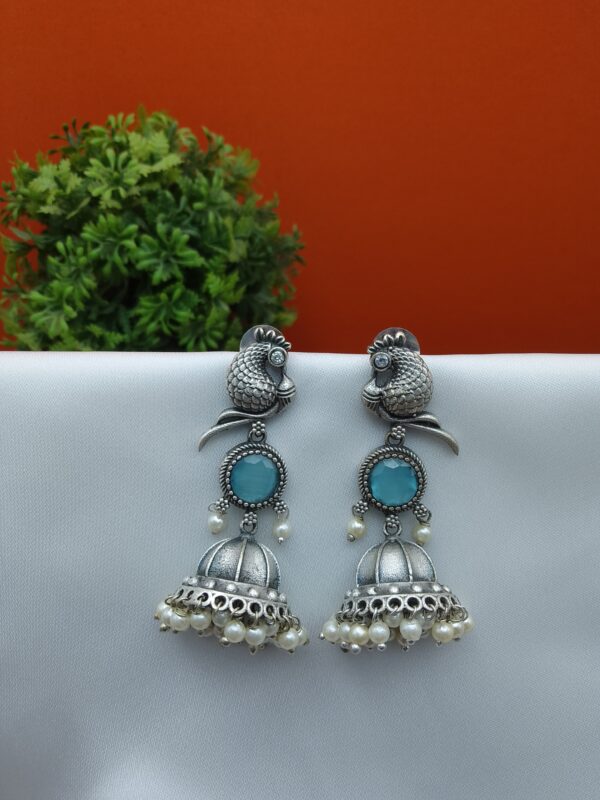 Oxidised Peacock Jhumka - Image 2