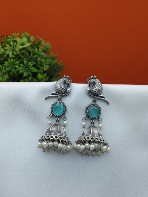 Oxidised Peacock Jhumka - Image 4