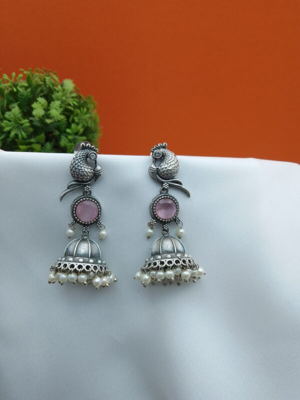 Oxidised Peacock Jhumka - Image 3
